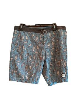 Katin USA America’s Surf Co. Blue Paisley Swim Shorts with Black Waistband 33